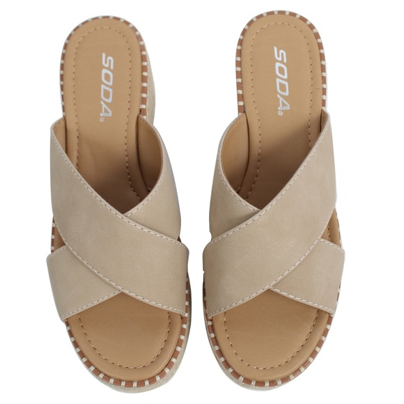 Blond Criss Cross Espadrille Slip On Wedge - Picture 4 of 5